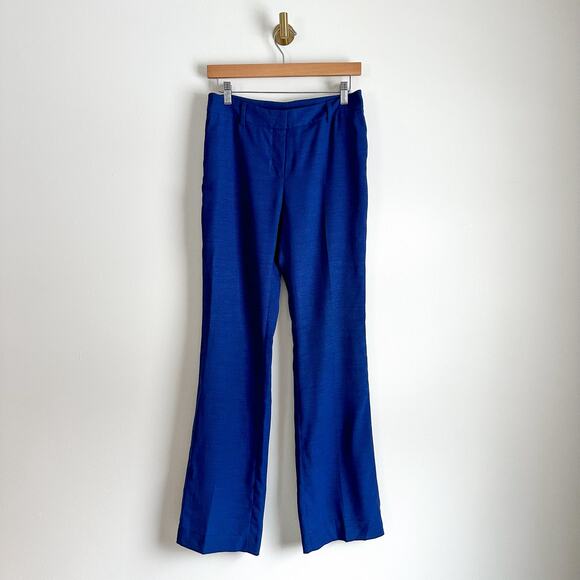 Akris Linen Straight Leg Mid Rise Trousers Ink Blue 6 $1299